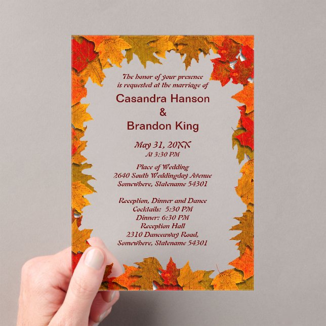Autumn Leaves of Yellow and Orange Wedding Invite Acrylic Invitations (Insitu (Handheld))