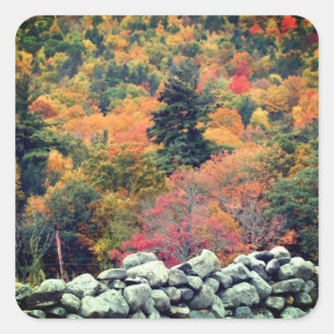 Autumn Leaves Old Stone Wall Nature Square Sticker