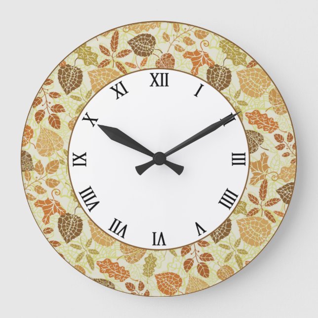 Autumn Leaves Old Tile Earth Tone Fall Decor Large Clock (Front)
