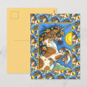 AUTUMN LEAVES ON A UNICORN STALLION, REARING HORSE HOLIDAY POSTCARD