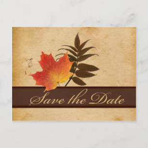 Autumn Leaves on Aged Paper Save the Date Card