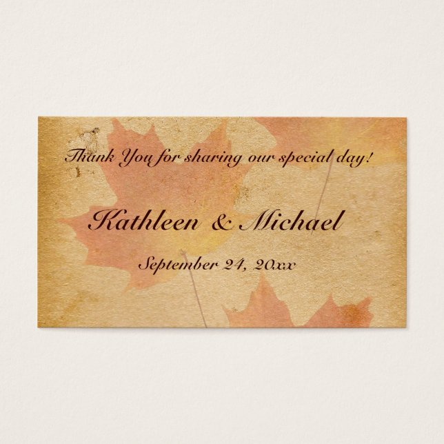 Autumn Leaves on Aged Paper Wedding Favour Tag (Front)