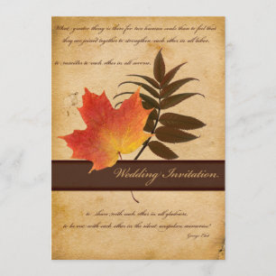 Autumn Leaves on Aged Paper Wedding Invitation