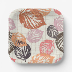 Autumn leaves on beige. paper plate