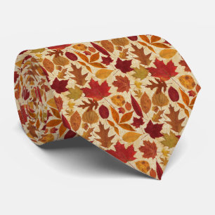 Autumn Leaves on Beige Tie