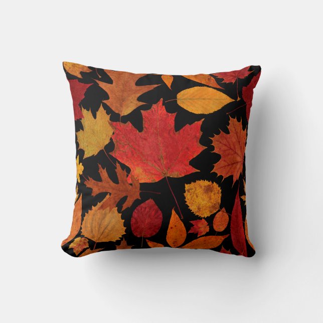 Autumn Leaves on Black Cushion (Front)