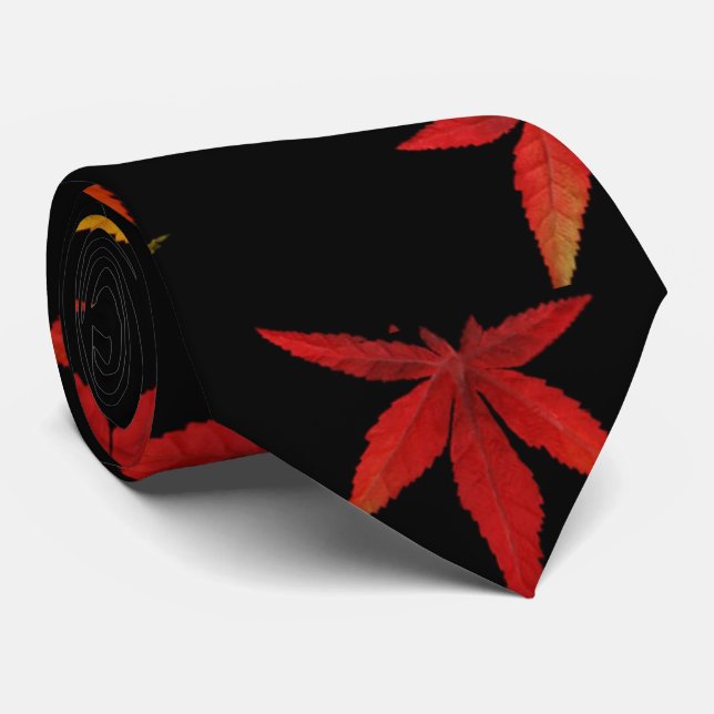 Autumn Leaves on Black Tie (Rolled)