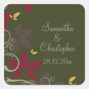 Autumn Leaves on Green Wedding Square Sticker
