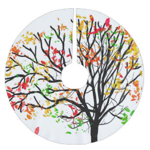 Autumn leaves on silhouette tree brushed polyester tree skirt