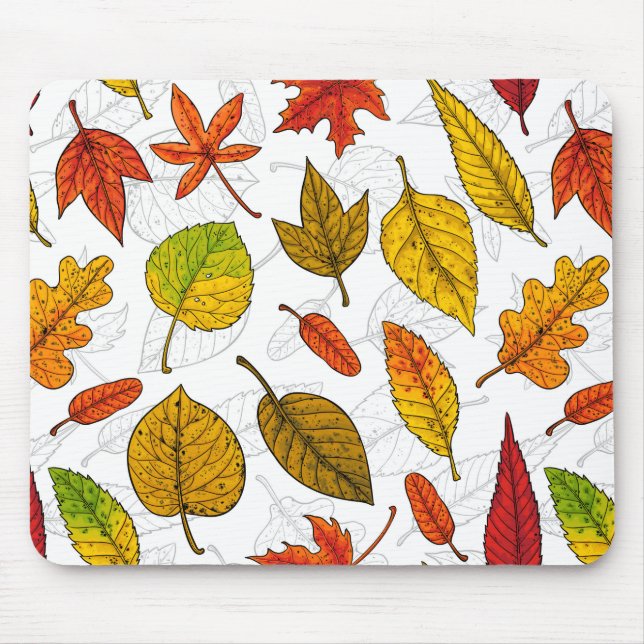 Autumn leaves on white mouse pad (Front)