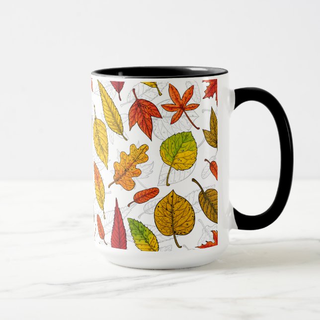 Autumn leaves on white mug (Right)
