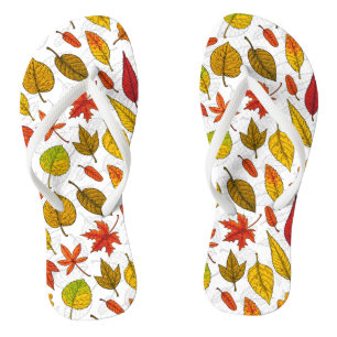 Autumn leaves on white thongs