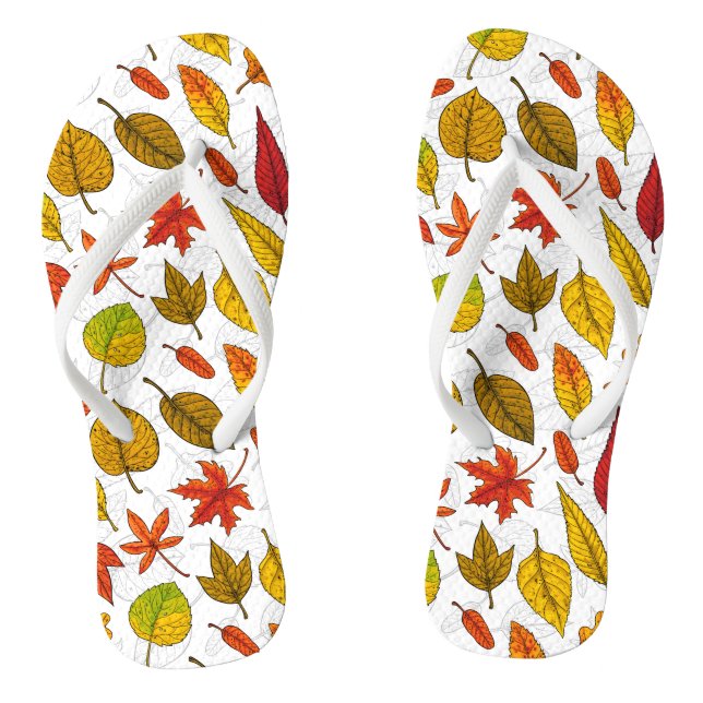 Autumn leaves on white thongs (Footbed)