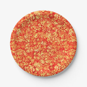 Autumn leaves, orange and gold paper plate