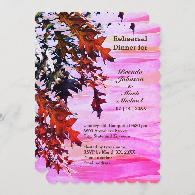 Autumn Leaves Orange Pink Swirl Rehearsal Dinner Invitation (Front/Back)