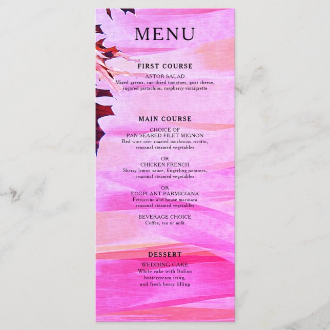 Autumn Leaves Orange Pink Swirl Wedding Menu (Front)