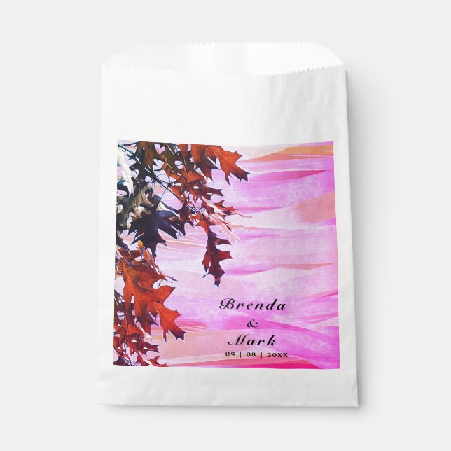 Autumn Leaves Orange Pink Swirl Wedding Party Favour Bag (Front)
