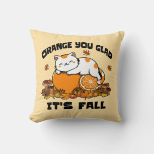 Autumn Leaves Orange You Glad It's Fall Funny Cat Cushion