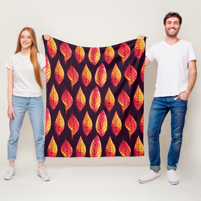 Autumn Leaves Painted Plant Lover Pattern Fleece Blanket (In Situ)
