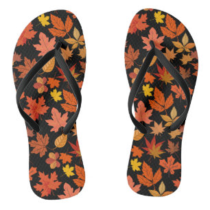 Autumn Leaves Pattern 01x4b Black BG Thongs