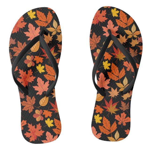 Autumn Leaves Pattern 01x4b Black BG Thongs (Footbed)