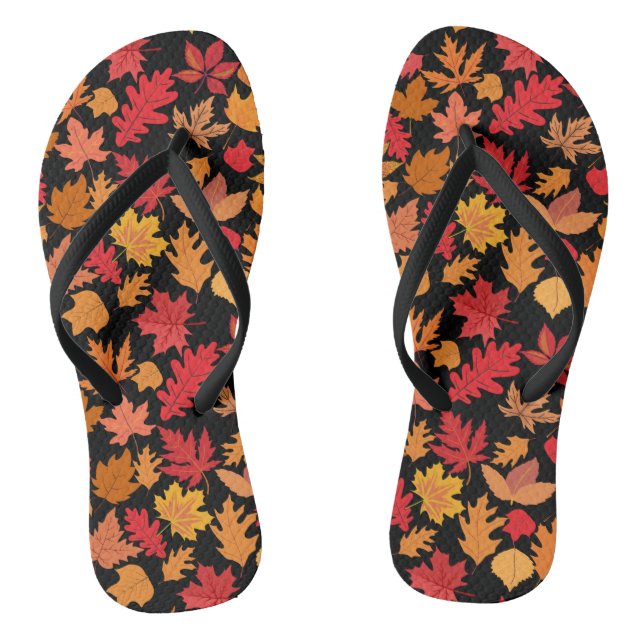 Autumn leaves pattern 02 Black BG Thongs (Footbed)