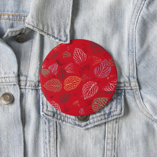 Autumn, Leaves Pattern 10 Cm Round Badge (In Situ)