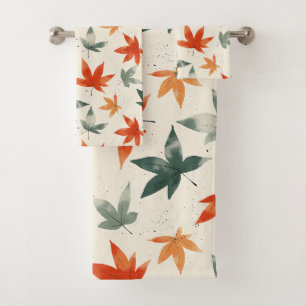 Autumn Leaves Pattern Bath Towel Set
