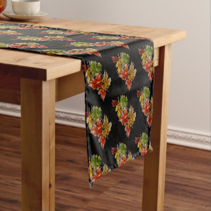 Autumn Leaves Pattern Black Table Runner