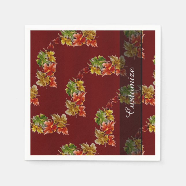 Autumn Leaves Pattern Burgundy Red Napkins (Front)