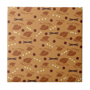 Autumn Leaves Pattern Burnt Orange Ceramic Tile