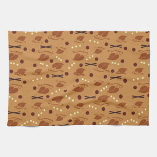 Autumn Leaves Pattern Burnt Orange Tea Towel