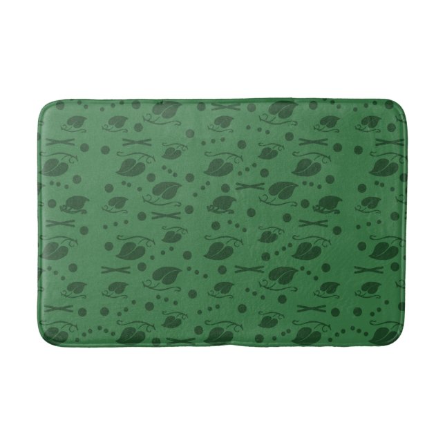 Autumn Leaves Pattern Dark Green Bath Mat (Front)