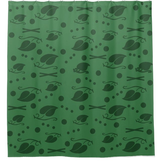 Autumn Leaves Pattern Dark Green Shower Curtain (Front)