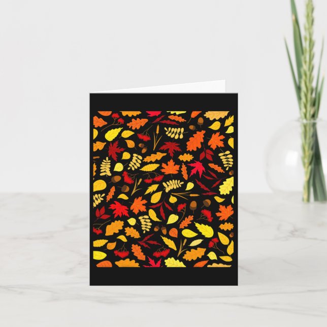 Autumn Leaves Pattern Fall Design Acorns Wheat  Card (Front)