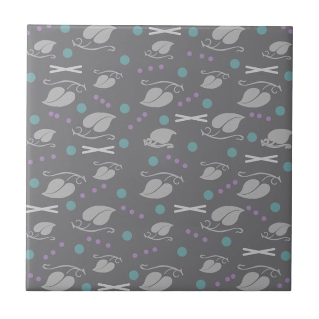 Autumn Leaves Pattern Grey Colourful Ceramic Tile (Front)