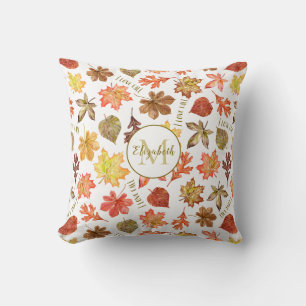 autumn leaves pattern I love fall custom monogram Cushion