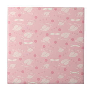 Autumn Leaves Pattern Pink Vanilla Ceramic Tile