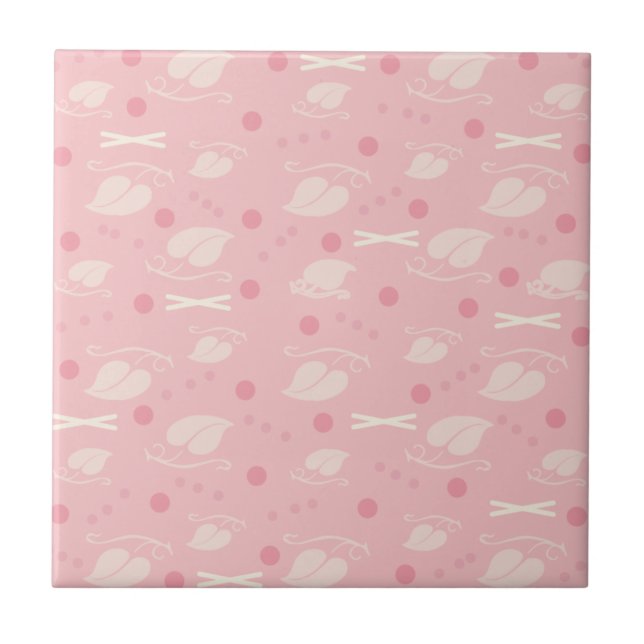 Autumn Leaves Pattern Pink Vanilla Ceramic Tile (Front)