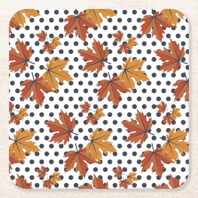 Autumn Leaves Pattern Square Paper Coaster (Front)