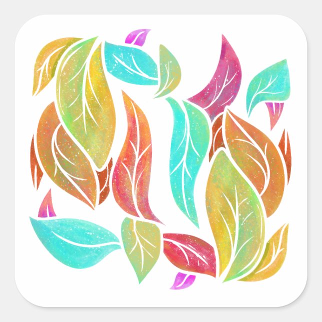 Autumn leaves pattern square sticker (Front)