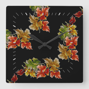 Autumn Leaves Pattern Square Wall Clock