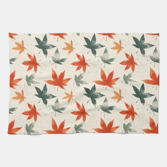 Autumn Leaves Pattern Tea Towel (Horizontal)