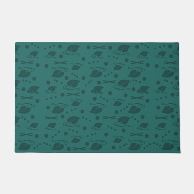 Autumn Leaves Pattern Teal Doormat (Front)