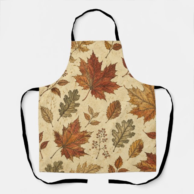 Autumn Leaves Pattern – Vintage Fall Botanical  Apron (Front)