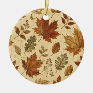 Autumn Leaves Pattern – Vintage Fall Botanical Ceramic Ornament