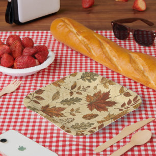 Autumn Leaves Pattern – Vintage Fall Botanical Paper Plate