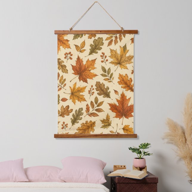 Autumn Leaves Pattern | Watercolor Fall Foliage  Hanging Tapestry (Bedroom)