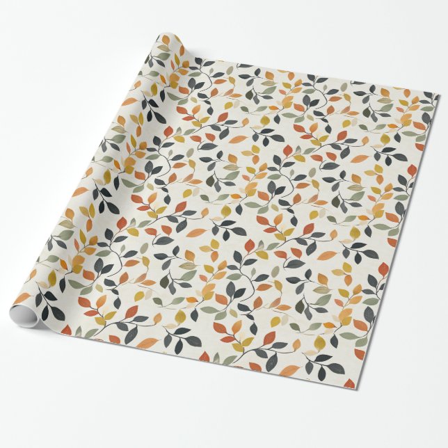 Autumn Leaves Pattern Wrapping Paper (Unrolled)