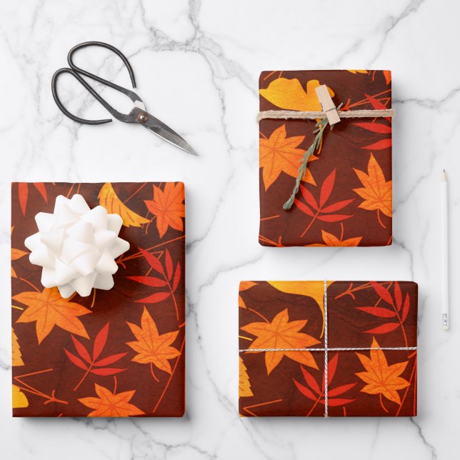 Autumn Leaves Pattern Wrapping Paper Sheet (Front)